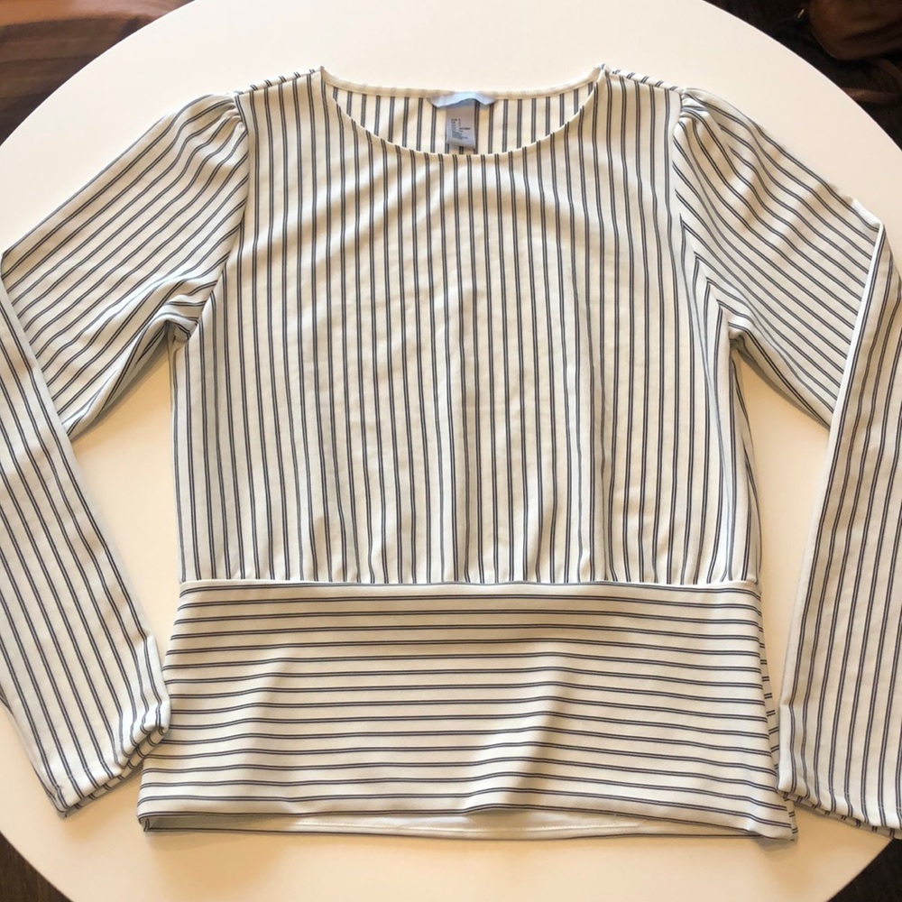 H&M Striped Side Zip Long Sleeve Dressy Blouse